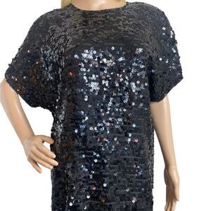 Vintage Black silk sequins top blouse by Jennifer Moore short sleeve cocktail